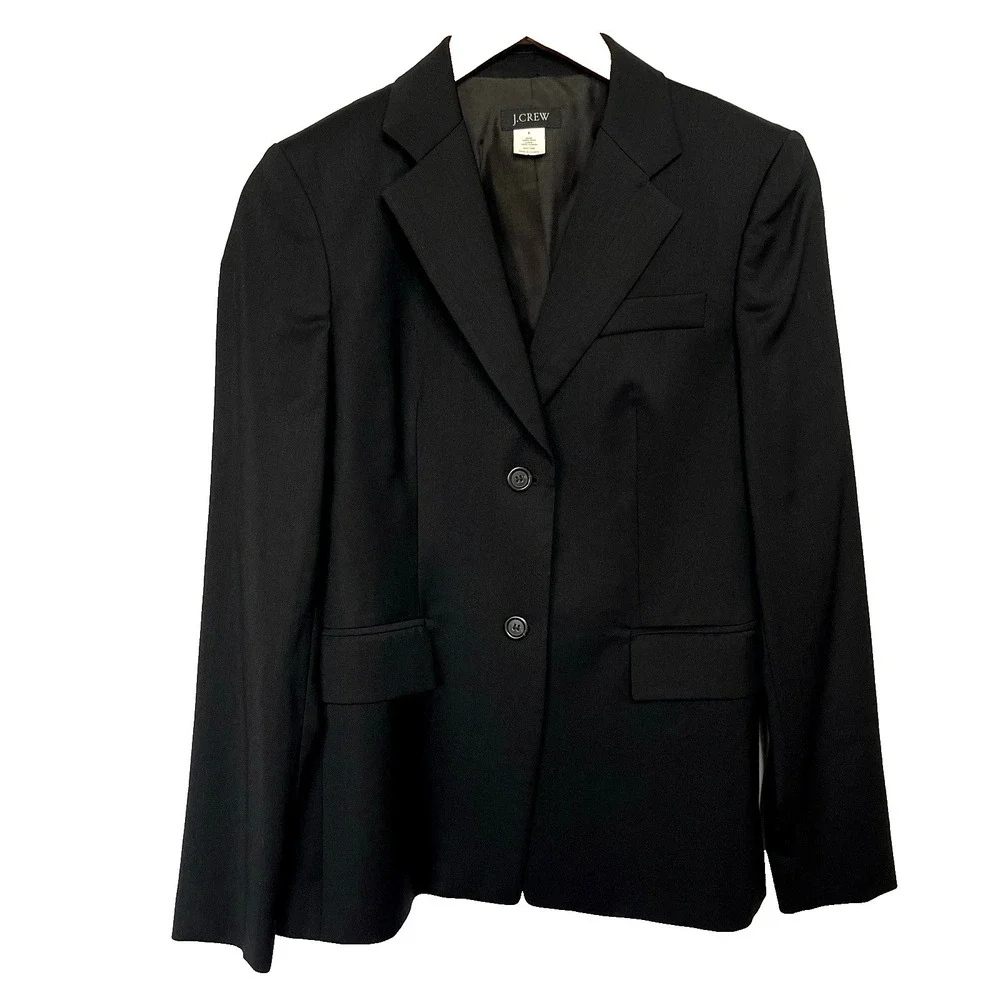 J.Crew Womens 100% Wool Blazer Sz 6 Black Business Casual Minimalist Career Wear